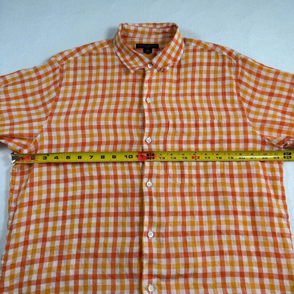 Banana republic linen orange gingham button up shirt Mens size large
